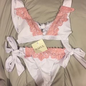 NWT adorable white with pink lace bikini